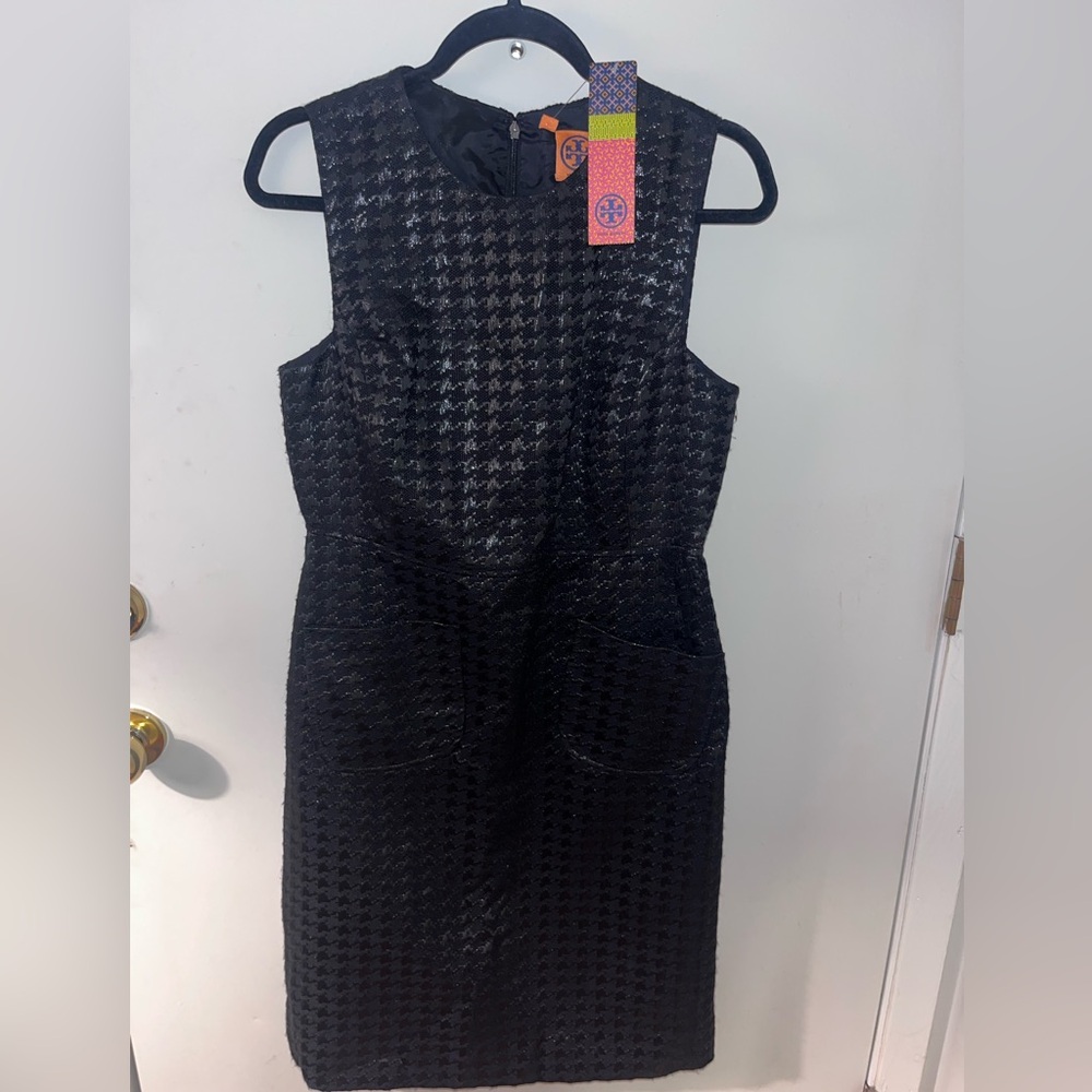Tory Burch Black Metallic Houndstooth Dress